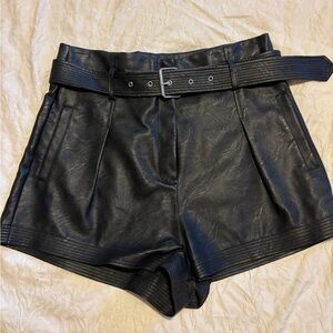 Topshop Black High-Waist Faux Leather Shorts with Belt